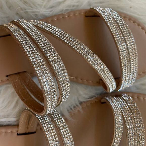 Square Toe Rhinestone Criss Cross Strap Sandals - Picture 15 of 16